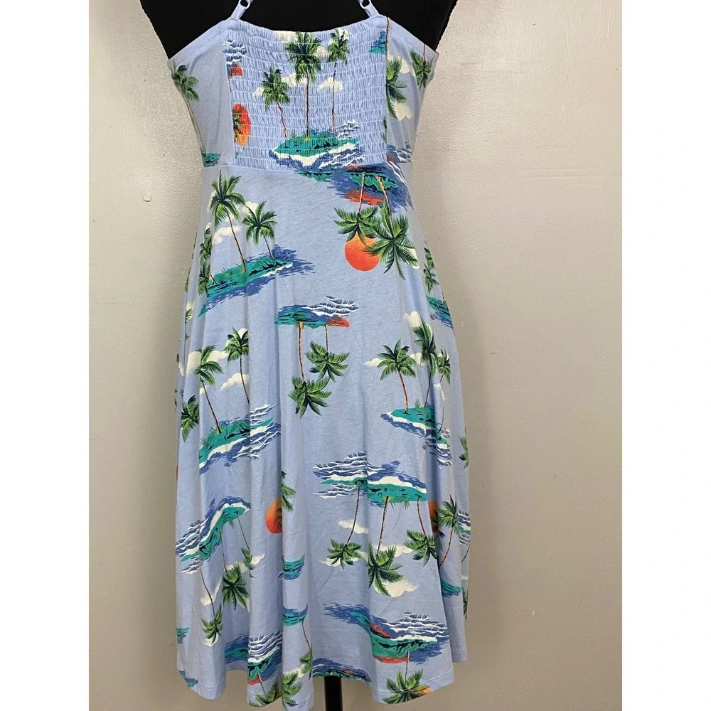 Old Navy Tropical Cami Dress Girls XL 14 Blue  Palm‎ Tree Island Summer Vacation